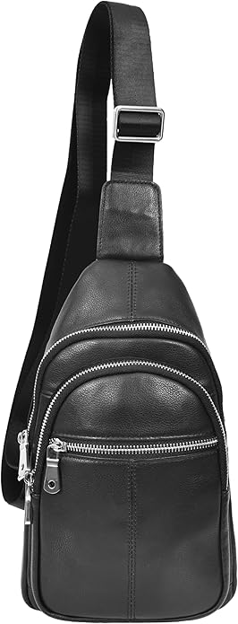 Chest Bag in Genuine Leather, Black, Small