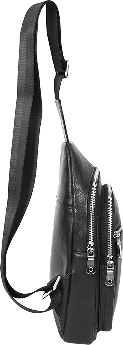 Chest Bag in Genuine Leather, Black, Small - Image 2